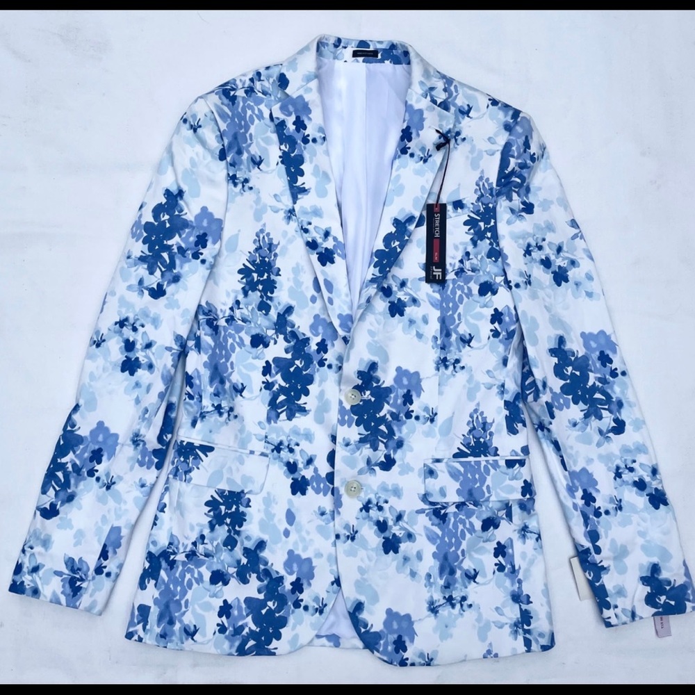 J. Ferrar Blue & White Floral Blazer Sportcoat